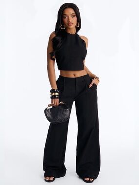 Ocean Breeze Linen Backless Halter Top - Black